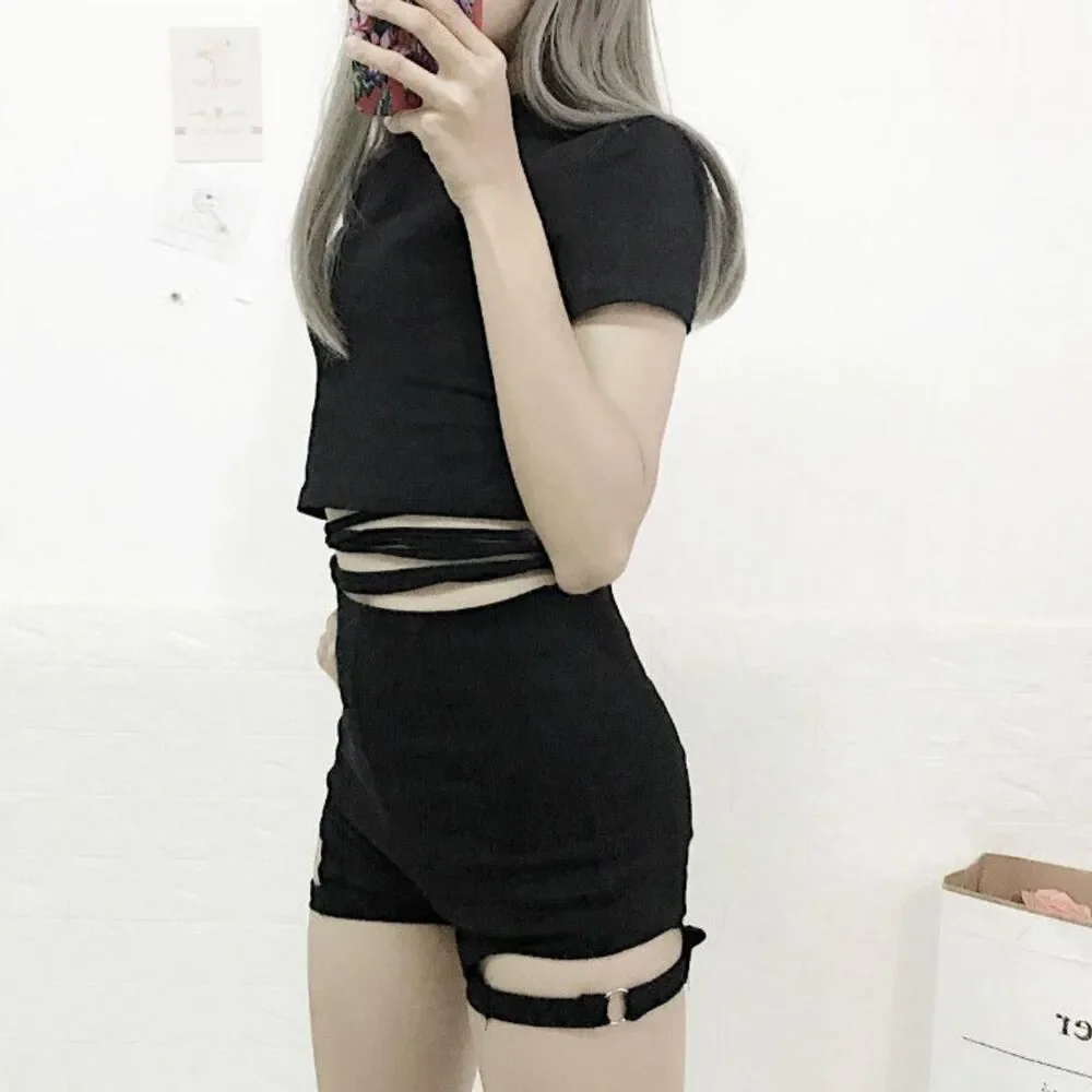 Stretchy Black Cutout Shorts - Picture 3 of 6